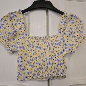 Elodie Yellow and Purple Floral Smocked Top